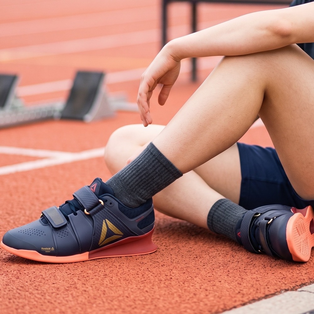 Reebok Legacy Lifter II Womens 7 Navy Gold Orange Weightlifting Shoes NWOT